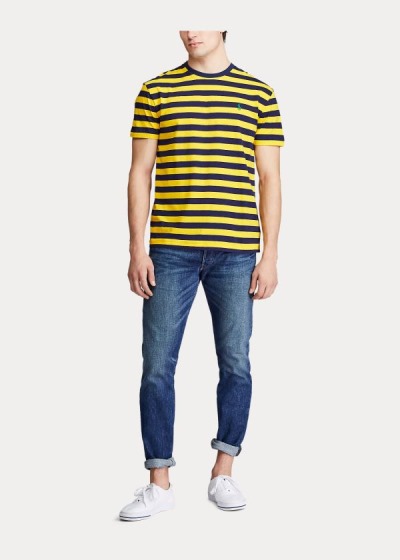 Playeras Polo Ralph Lauren Hombre Amarillos / Azul Marino - Classic Striped Jersey - FBXPA9261